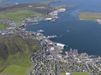 Oblique aerial view of the Holmsgath ferry terminal area of Lerwick, looking NNW.