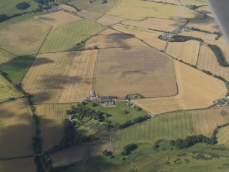 General oblique aerial view of the cropmarks of the enclosure at Old Montrose, taken from the ENE.