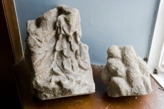 Interior. Vestry. Stone fragments. Detail