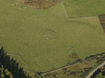 Oblique aerial view of the remains of Elsie the Greater Recumbent Stone Circle, taken from the SSE.