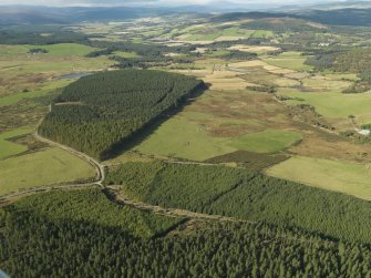 General oblique aerial view looking across the remains of Elsie the Greater Recumbent Stone Circle, taken from the E.