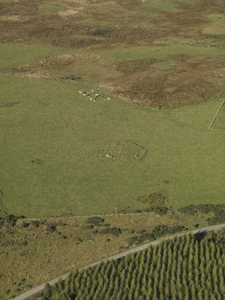 Oblique aerial view of the remains of Elsie the Greater Recumbent Stone Circle, taken from the SE.