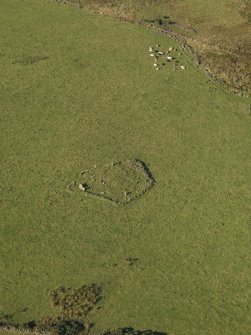 Oblique aerial view of the remains of Elsie the Greater Recumbent Stone Circle, taken from the SE.