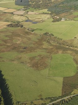 General oblique aerial view of the remains of Elsie the Greater Recumbent Stone Circle, taken from the SE.