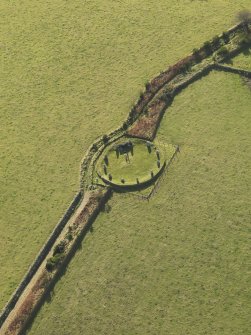 Oblique aerial view of East Aquhorthies recumbent stone circle, taken from the NE.
