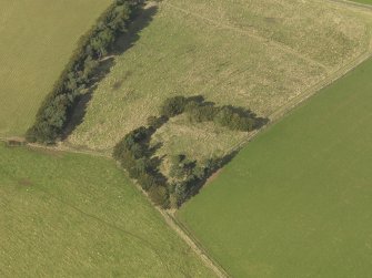 Oblique aerial view of Dunnideer recumbent stone circle, taken from the S.