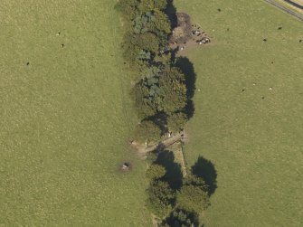 Oblique aerial view of Old Keig recumbent stone circle, taken from the SW.