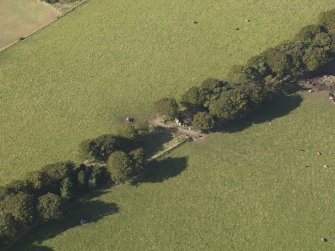 Oblique aerial view of Old Keig recumbent stone circle, taken from the SE.