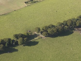 Oblique aerial view of Old Keig recumbent stone circle, taken from the ESE.