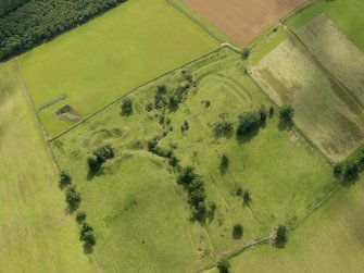 Oblique aerial view of Timpendean Tower and adjacent earthworks, taken from the N.