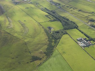 Oblique aerial view centred on Binscarth House with Howe Harper cairn in the foreground, taken from the NW.