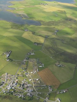 General oblique aerial view looking S from Dounby during the Orkney West Mainland Agricultural Society Show towards the Loch of Harray, taken from the NE.