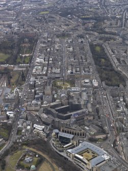 Genreal oblique aerial view of the New Town centred on St. Andrew's Square, taken from the ESE.