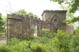 W turret and adjoining wall, view from NE