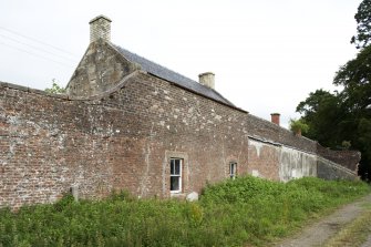 N wall and house, view from SW