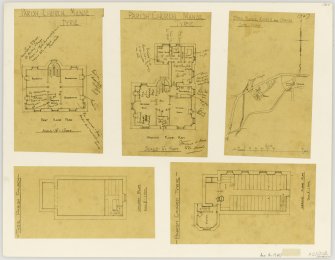 Five drawings showing site plan for 'Tyrie Manse, Church and Offices'; gallery and ground floor plans of Church and ground and first floor plans of manse.