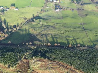 Oblique aerial view of the remains of Castlehill Wood Dun and the settlement, taken from the SW.