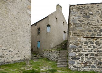 Old harbour, warehouse building to W, detail of angled window on corner of gable