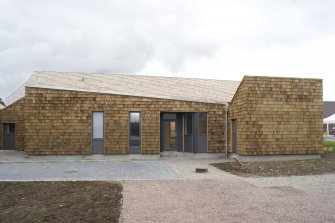 Principal elevation of Plot 23, The Skewed House by Oliver Chapman Architects, taken from the NW.