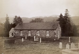 View of Rothiemurchus Old Parish Church and burial ground. 
Titled: 'Rothiemurchus Church /90' 
