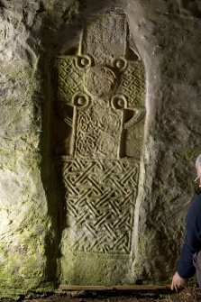 View of carved cross slab (with scale)