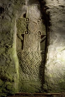 View of carved cross slab (with scale)