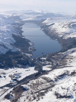 General oblique aerial view of Loch Earn with St Fillans in the foreground, looking WNW.
