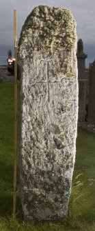 View of stone with carved cross (with scale)
