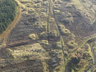 Oblique aerial view of the remains of the Wilsontown mine workings after clearance of trees, taken from the N.