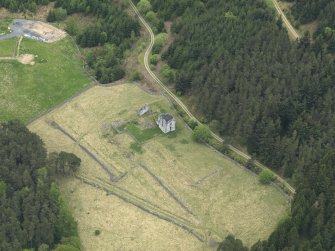 Oblique aerial view of Elibank Castle, taken from the NNW.