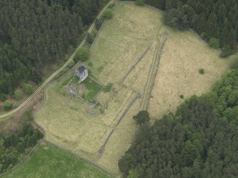 Oblique aerial view of Elibank Castle, taken from the E.