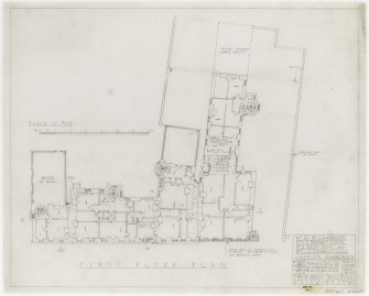 Annotated first floor plan of 81-93 Canongate, 1-3 Brown's Close, 2 Reid's Court and 1 and 2 Campbell's Close.  Demolition plans for the Corporation of Edinburgh.