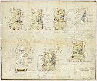 Annotated floor plans of 2 Campbell's Close.  Working plans for restoration.