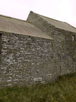 Detail of W elevation showing wall line between kin block (right) and main milling and grain preparation range (left).