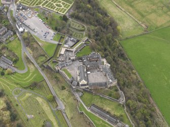 General oblique aerial view of the castle centred on the Great Hall, taken from the N.