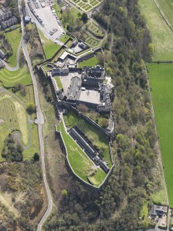 Oblique aerial view of the Stirling Castle centred on the Great Hall, taken from the NNW.