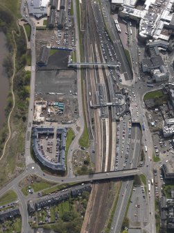 Oblique aerial view of the railway station, taken from the NNW.