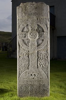 Farr Church of Scotland Parish Church, Clachan. 
View of cross slab (flash)