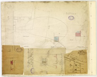 Site plan of Nethergate. Part section, elevation and plan of proposed alterations to 5 Mains Road. Site plan of Mid Street, Lochee. Part Site plan, plan and elevation of washhouse at 1 Albert Street.