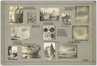 Twelve survey photographs showing Cessnock Castle, Dumfries House, glass panel from Magdalene's Chapel, Ferniehirst Castle and the surveyors on bicycles.
Titled: 'N.A.S.S April-Oct 1900'.