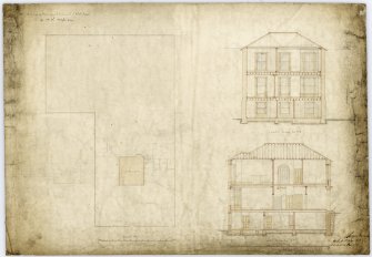 Edinburgh, 12 Hope Terrace, Harlaw, also known as Whitehouse Gardens, Braeside House for Benjamin Hall Blyth. 
General Plan and sections
Titled: 'No 1 Drawing of House proposed to be erected at White House for B H Blyth Esq'