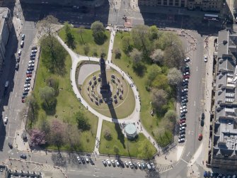 Oblique aerial view of the St. Andrew's Square Gardens centred on the monument, taken from the ENE.