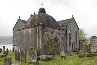 General view of the Argyll Mausoleum from the North-East with the adjoining St Munn's Church also visible.
