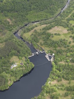 Oblique aerial view of Clunie Dam, taken from the SW.