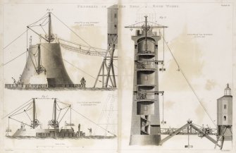 Engraving showing progress of the Bell Rock Lighthouse works.
Titled: 'Progress of the Bell Rock Works'; 'State of the Works in August 1809'; 'State of the Works in September 1808' and 'State of the works in July 1810'.