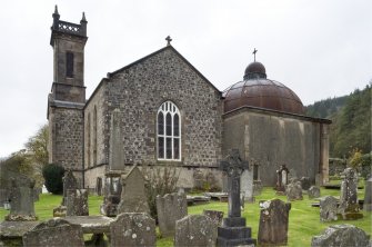 View from South-East of Church of St Munn's and adjoining Argyll Mausoleum.