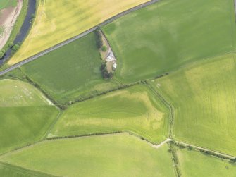 Oblique aerial view of the cropmarks of the possible moated site, taken from the SW.