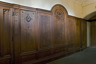 Interior. Tower lobby. War memorial wall panel. Detail