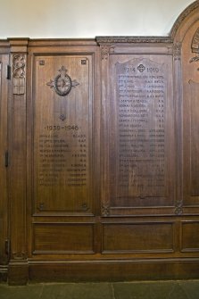 Interior. Tower lobby. War memorial wall panel. Detail