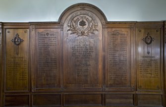 Interior. Tower lobby. War memorial wall panel. Detail